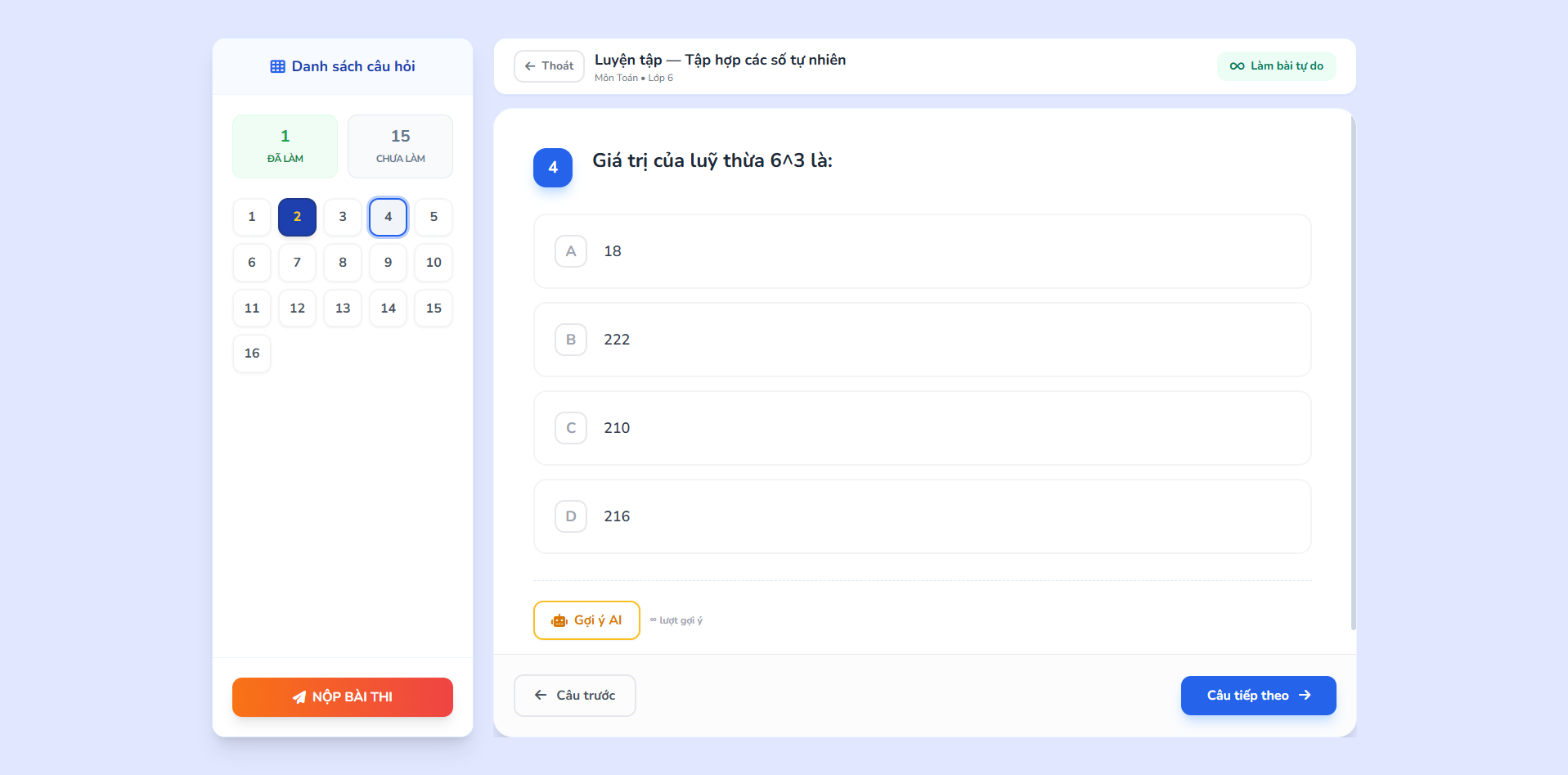 Student taking a multiple-choice exercise attempt