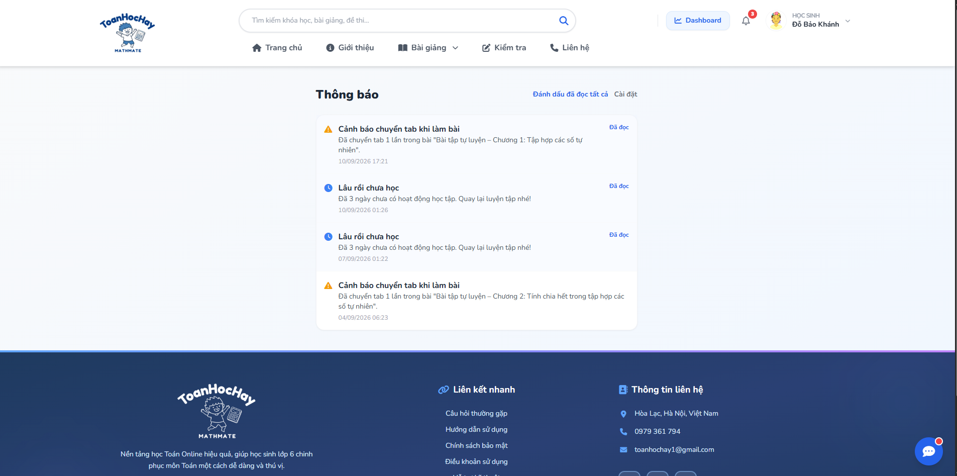 In-app notification center